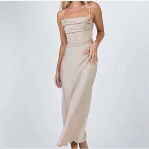 Princess Polly Lillie Beige Corset Satin Midi Dress - Size 2